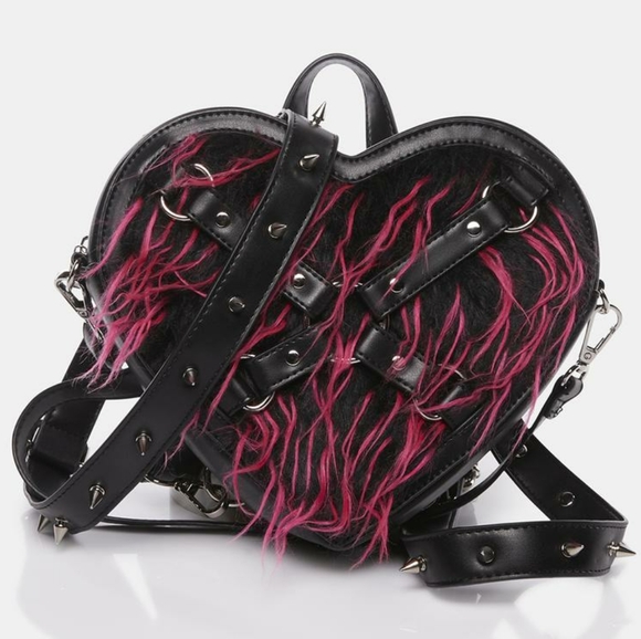 Dolls Kill Handbags - New Dolls Kill Widow Run From Suburbia Faux Fur Convertible Pink Black Backpack